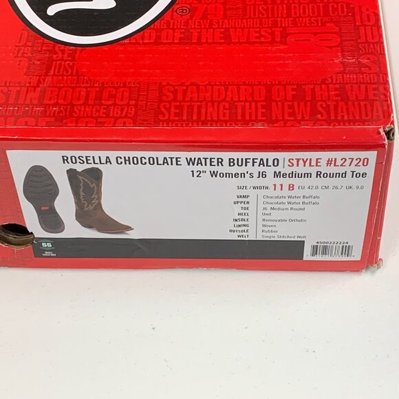 Justin Rosella Chocolate Water Buffalo Womens Round Toe Boots Embroidered 11B - Picture 2 of 10